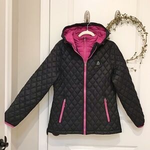 Reebok Quilted Jacket Black/Fuchsia Size M, EUC